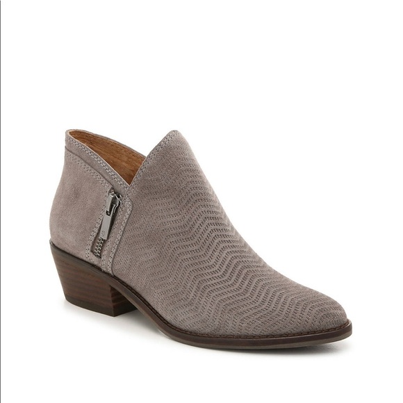 Lucky Brand Suede Booties grey size 8 chunky heels - Picture 1 of 7